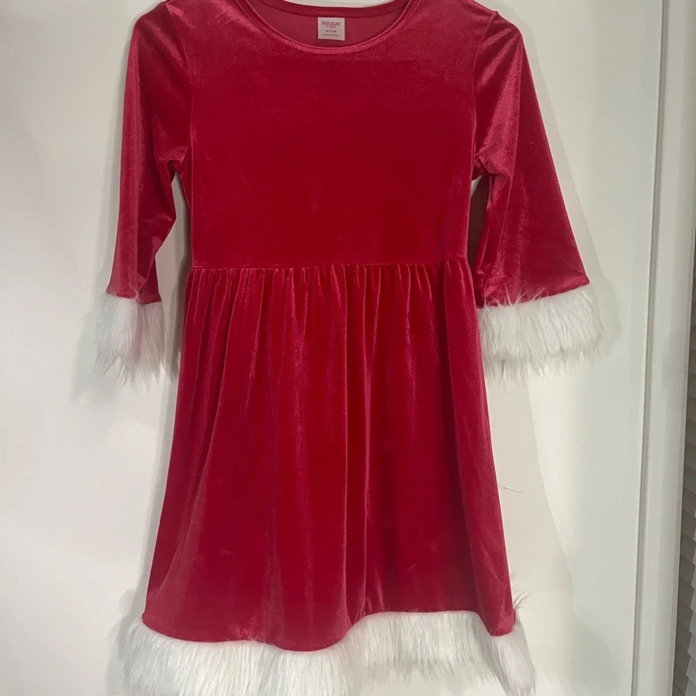 Holiday Time Red Velvet Kids Dress with White Trim
